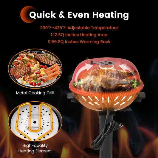 1600W Electric BBQ Grill with Removable Non-Stick Warming Rack-Red