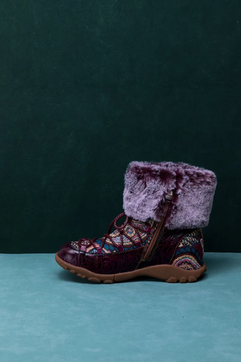 SOFFIA | ANKLE FUR  LACE UP LEATHER COMBAT BOOT